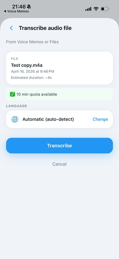 Transcribe audio file