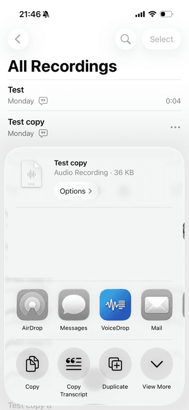 Share from Voice Memos
